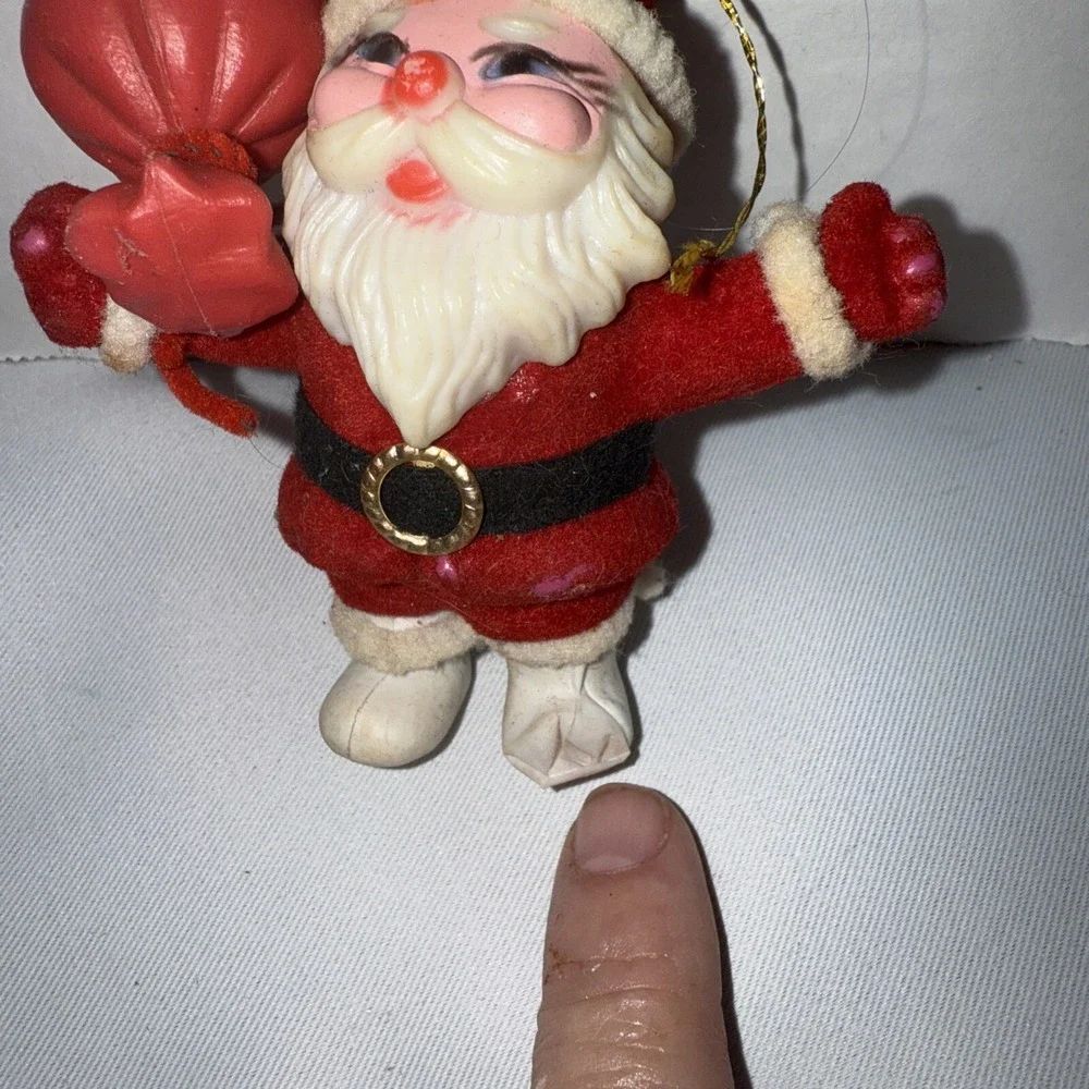 Vintage Christmas Decoration‎ Flocked Velvet Plastic Santa Claus Ornament Figure